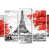 5 Pieces Eiffel Tower Black&White Red Color Canvas Art For Your Home/Office Decor
