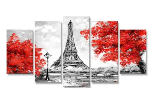 5 Pieces Eiffel Tower Black&White Red Color Canvas Art For Your Home/Office Decor
