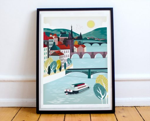Prague Print | Prague Art | St. Charles Bridge | City Skyline Art