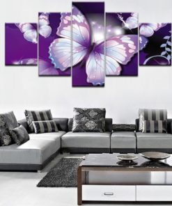 Butterfly Wall Art, Butterfly Canvas Art, Butterfly Purple 5 Piece Canvas Print, Butterfly Wall Decor, Butterfly Framed Canvas Art