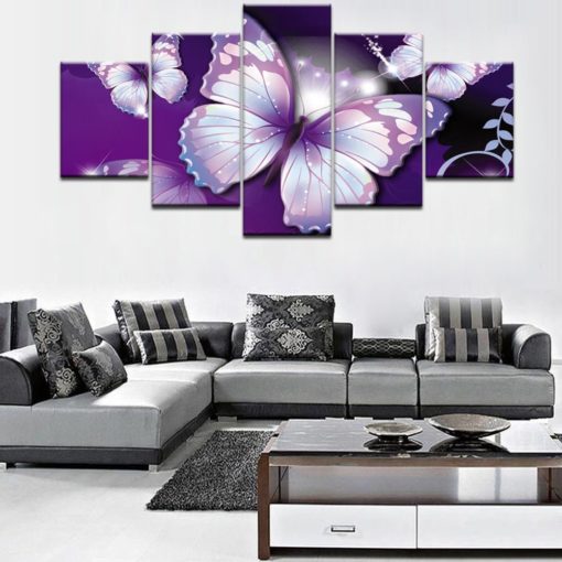 Butterfly Wall Art, Butterfly Canvas Art, Butterfly Purple 5 Piece Canvas Print, Butterfly Wall Decor, Butterfly Framed Canvas Art