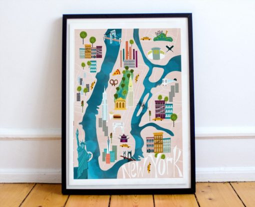 New York City Map Print  | Manhattan Map | NYC Illustrated Map |  Travel Wall Art