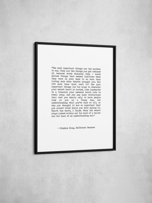 The Most Important Things Are The Hardest To Say Framed Print | Famous Quote Wall Art | Typography Print | Large Poster For Your Home