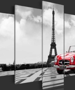 5 Pieces Black and White Eiffel Tower & Red French Car Canvas Art For Your Home/Office Decor