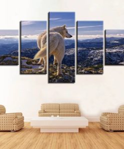 Wolf Canvas Art, Wolf Wall Art,White Wolf, Wolf in the Mountains 5 Piece Canvas Print, Wolf Framed Canvas Art