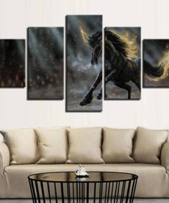 Black Horse Wall art, Canvas Art, Black and Gold, Magical, Unicorn, Multi Panel Decor, Home Decor, Living Room, Horse Lover Gift