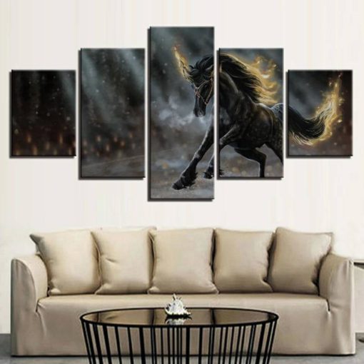 Black Horse Wall art, Canvas Art, Black and Gold, Magical, Unicorn, Multi Panel Decor, Home Decor, Living Room, Horse Lover Gift