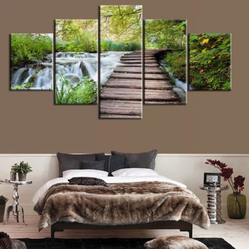 Waterfall Wall Art, Waterfall Canvas Art, Bridge Wall Art, Bridge Painting, Lanscape Wall Art, Multi Panels, Split Canvas, Mural, Framed