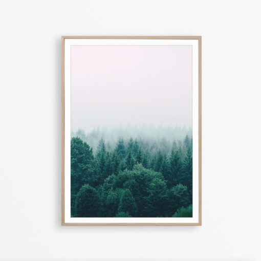 Forest Photography Green and Pink Print Foggy Forest Poster Landscape Art Large Wall Art Nordic Print Landscape Poster Nature Wall Art