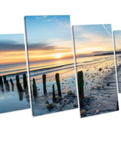 Whitby Beach Yorkshire SUNSET CANVAS ART Framed Picture