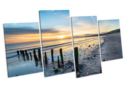 Whitby Beach Yorkshire SUNSET CANVAS ART Framed Picture