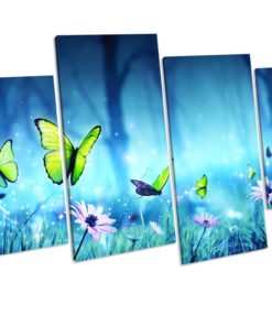 Butterfly Flower Blue Bathroom CANVAS ART PRINT Framed Picture