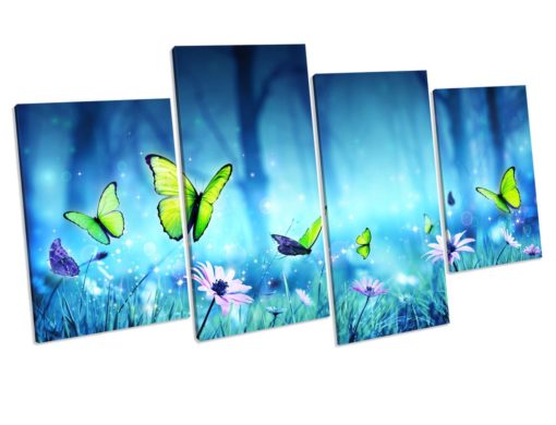 Butterfly Flower Blue Bathroom CANVAS ART PRINT Framed Picture