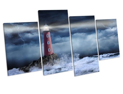 Lighthouse Landscape 4 Panel CANVAS WALL ART Framed picture Print