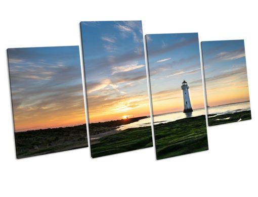 Lighthouse Sunset Framed PICTURE WALL ART Canvas Art Print