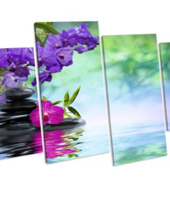 Zen Floral Bathroom Picture Canvas Wall Art Print 4 panel