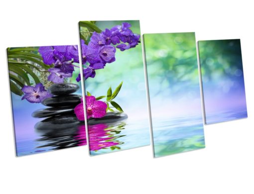 Zen Floral Bathroom Picture Canvas Wall Art Print 4 panel