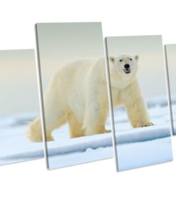 Polar Bear Wildlife Scenic 4 Panel Canvas Wall Art Print