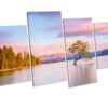 Wanaka Tree Lake Sunset New Zealand Picture 4 panel Canvas Art Print