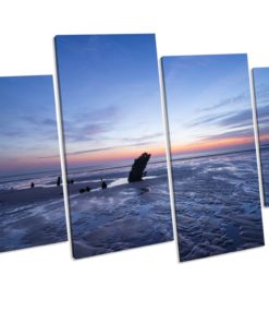 Rhossili Bay Wales Sunset CANVAS WALL ART 4 Panel Picture Print