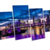 Brisbane Skyline Purple Sunset 4 Panel Box Framed Canvas picture Print