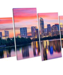 Austin Texas Sunset 4 Panel Box Framed Canvas picture Print