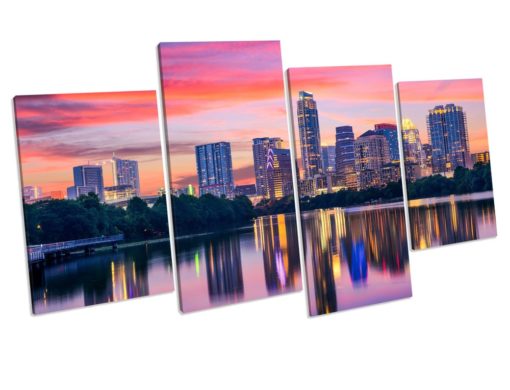 Austin Texas Sunset 4 Panel Box Framed Canvas picture Print