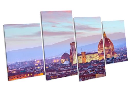 Florence City Sunset 4 Panel Box Framed Canvas picture Art Wall Print