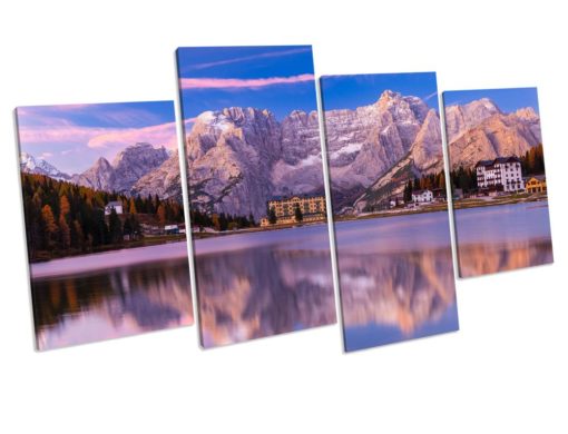 Lake Misurina Italy Landscape 4 Panel Box Framed Canvas Art picture Print
