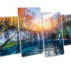 Waterfall Autumn Landscape 4 Panel Box Framed Canvas Art picture Print