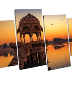 Temple Sunset India 4 Panel Box Framed Canvas Art picture Print