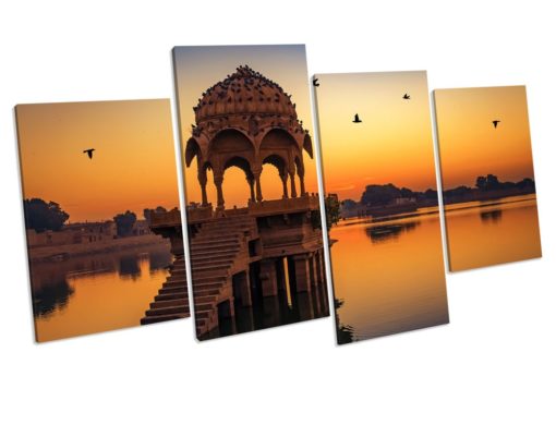 Temple Sunset India 4 Panel Box Framed Canvas Art picture Print