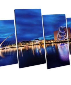 Dublin Ireland Purple Sunset 4 Panel Box Framed Canvas Art picture Print