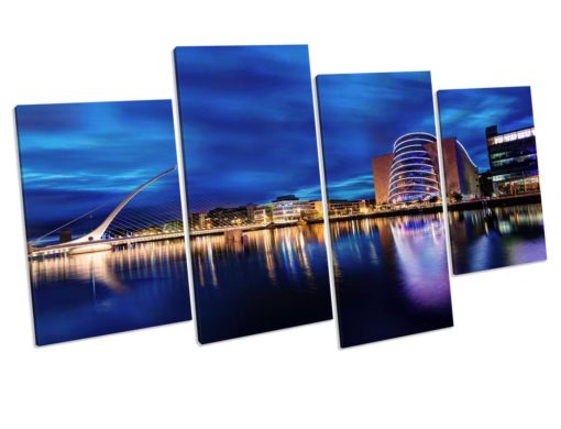 Dublin Ireland Purple Sunset 4 Panel Box Framed Canvas Art picture Print