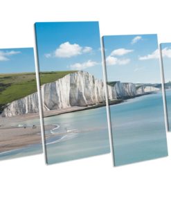 White Cliffs Of Dover Seascape 4 Panel Box Framed Canvas Wall Art picture Print