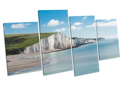 White Cliffs Of Dover Seascape 4 Panel Box Framed Canvas Wall Art picture Print