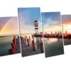 Lighthouse Sunset 4 Panel Box Framed Canvas Wall Art picture Print