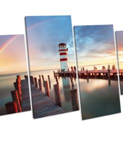 Lighthouse Sunset 4 Panel Box Framed Canvas Wall Art picture Print