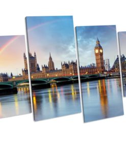 London Houses Of Parliament 4 Panel Box Framed Canvas Wall Art picture Print