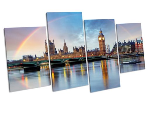 London Houses Of Parliament 4 Panel Box Framed Canvas Wall Art picture Print