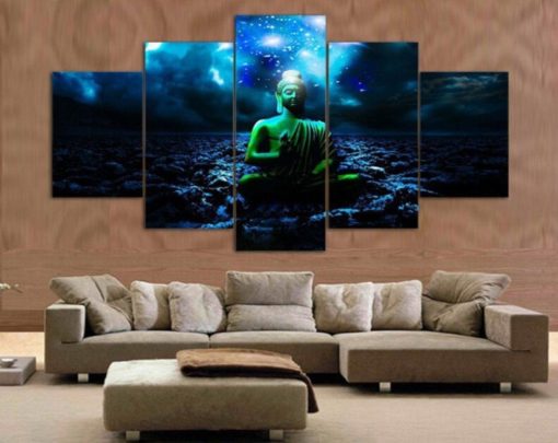 Buddha Spiritual Peaceful Dharma Meditation Nirvana 5 Piece Canvas Home Decor Buddhism Buddhist Zen Wall Art Print Panel Poster Wall Hanging