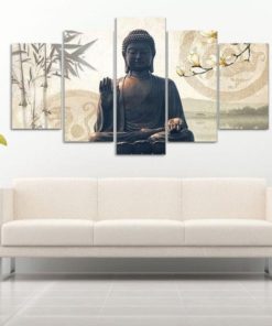 Buddha Spiritual Peaceful Dharma Meditation Nirvana 5 Piece Canvas Home Decor Buddhism Buddhist Zen Wall Art Print Panel Poster Wall Hanging