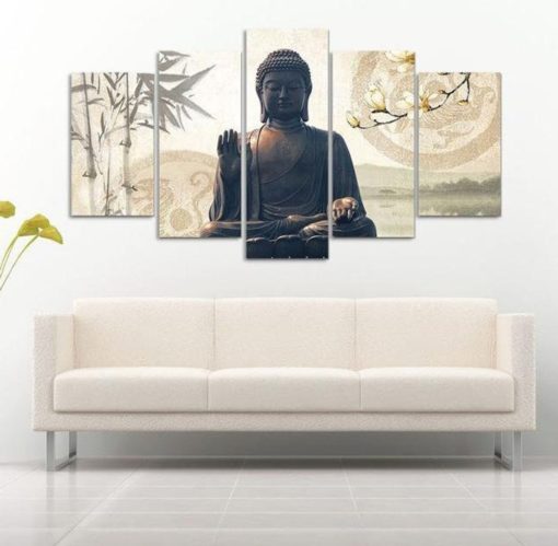 Buddha Spiritual Peaceful Dharma Meditation Nirvana 5 Piece Canvas Home Decor Buddhism Buddhist Zen Wall Art Print Panel Poster Wall Hanging