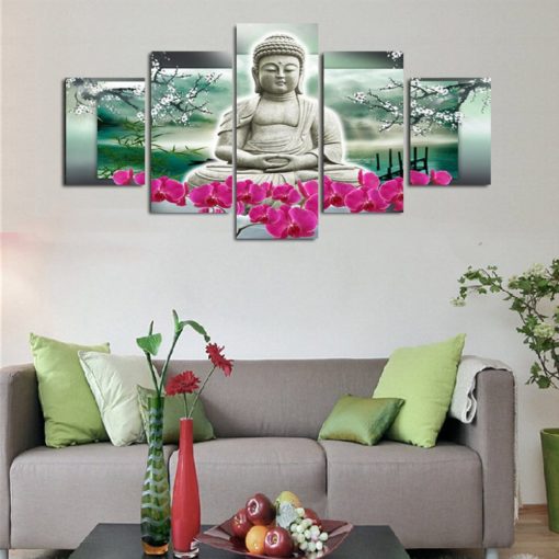 Buddha Spiritual Peaceful Dharma Meditation Nirvana 5 Piece Canvas Home Decor Buddhism Buddhist Zen Wall Art Print Panel Poster Wall Hanging