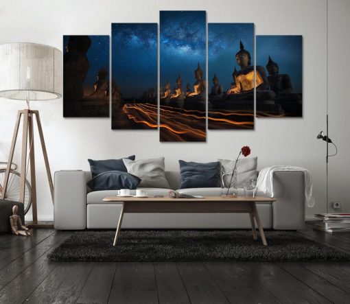 Buddha Spiritual Peaceful Dharma Meditation Nirvana 5 Piece Canvas Home Decor Buddhism Buddhist Zen Wall Art Print Panel Poster Wall Hanging
