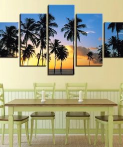California Palm Trees Wall Art, Cali Canvas Set, Palm Trees Photo , Tropical Wall Decor, 5 Panels, Large Artwork