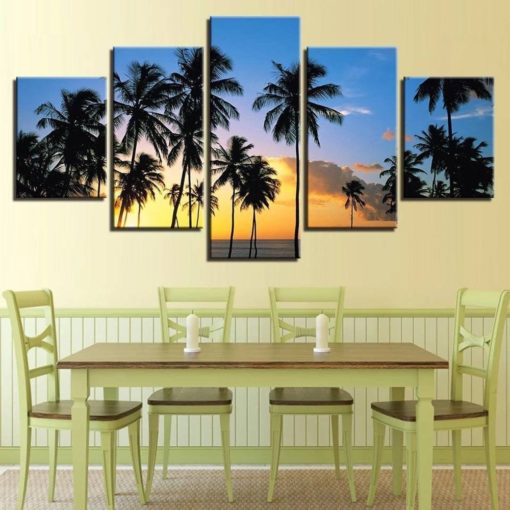 California Palm Trees Wall Art, Cali Canvas Set, Palm Trees Photo , Tropical Wall Decor, 5 Panels, Large Artwork