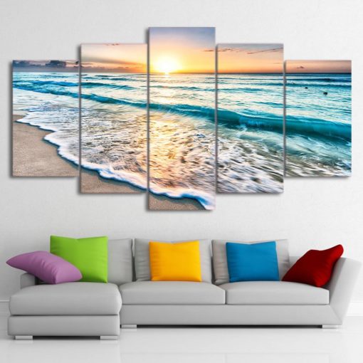 Beach Wall Art, Sunset 5 Piece Canvas Print, Professional Artwork