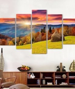 Red Trees Canvas Art, Fall Wall Art, Canadian Fall Landscape 5 Piece Canvas Print, Fall Tree Wall Decor, Orange Tree Canvas, Framed