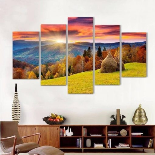 Red Trees Canvas Art, Fall Wall Art, Canadian Fall Landscape 5 Piece Canvas Print, Fall Tree Wall Decor, Orange Tree Canvas, Framed